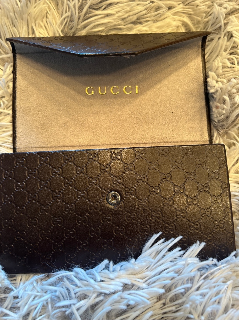 Gucci Dark Brown Embossed GG Envelope Eyeglass Case
